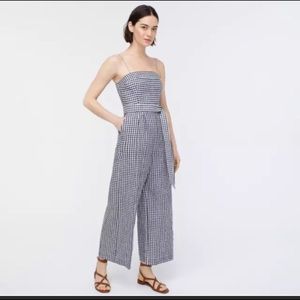 J. Crew Linen Gingham Navy White Jumpsuit 8 NWTs